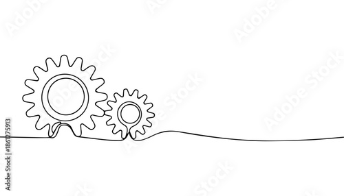 Minimalist One-Line Drawing of Interlocking Gears.