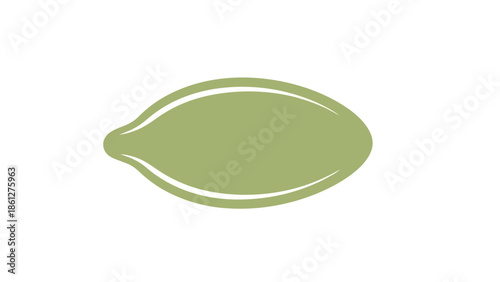 A minimalist green seed illustration featuring a sleek, natural form and smooth contours, perfect for health and nutrition themes, promoting organic