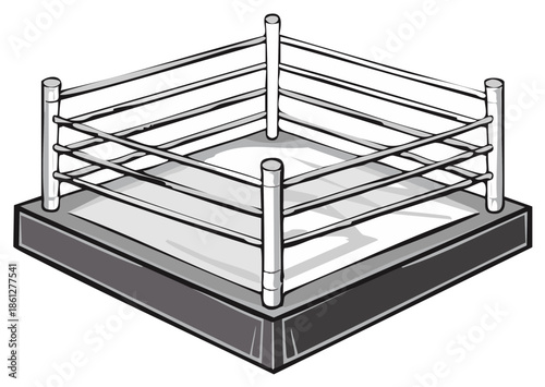 Boxing ring illustration, wrestling stage sketch, arena fighting platform competition, combat sports graphic