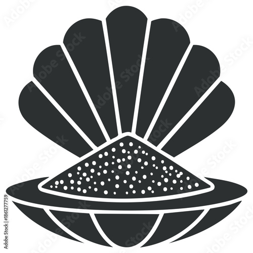 Stylized seashell filled with pearls vector art minimalist illustration