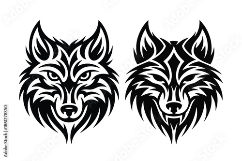 Wolf head tribal tattoo vector illustration design