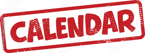 Red rubber stamp with calendar text