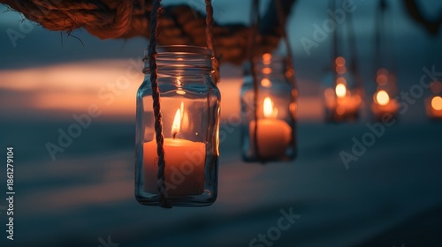 Hanging Jar Candles at Sunset