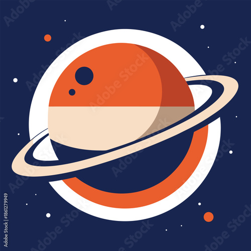 Stylized Planet Saturn In Starry Space Galaxy Flat Design Illustration