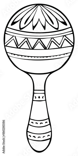 Traditional Mexican maraca instrument with decorative ethnic patterns and rhythmic design