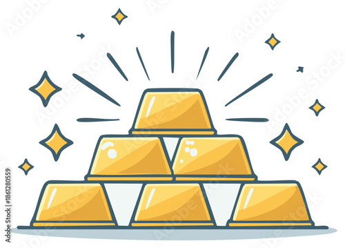 Cartoon illustration of gold bars stacked in a pyramid