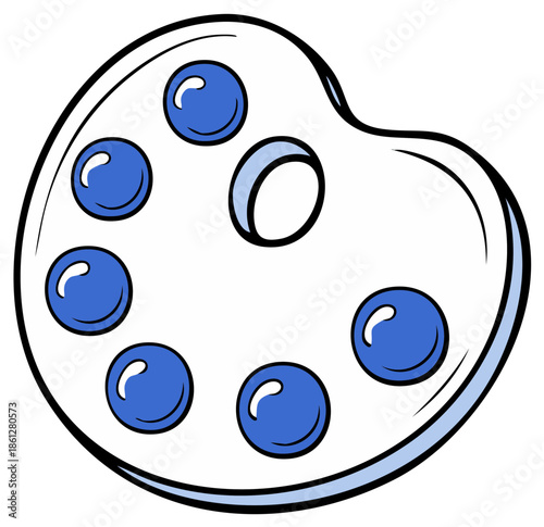 Cartoon Artist Palette with Blue Paint Color Swatches Ready for Creative Painting Projects