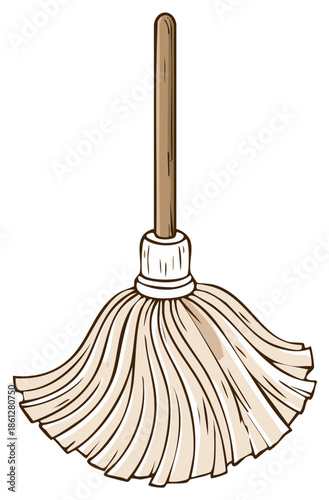 Cartoon vector illustration of a mop cleaning tool with a wooden handle