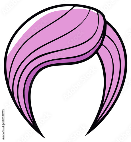 Stylized illustration of a sleek, voluminous lavender bob hairstyle with bold black outlines