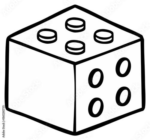 Isometric view of a toy building block with circular studs