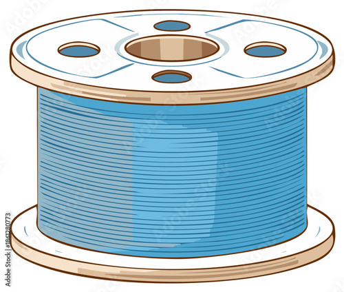 Bright blue thread spool vector illustration an essential tool for sewing crafting and textile projects