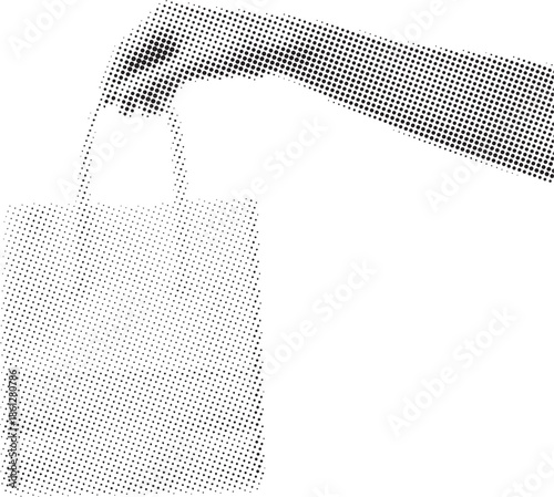 A halftone dots image of a woven basket with a handle