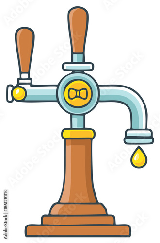 Cartoon-style beer tap with droplet, illustration for pub, brewery, or beer culture