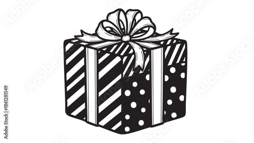 Celebratory Gift Box with Ribbon and Dots on Isolated Transparent Background