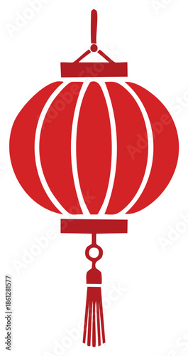 Vibrant red traditional Chinese lantern with decorative tassel for festive Asian celebration and holiday decoration design