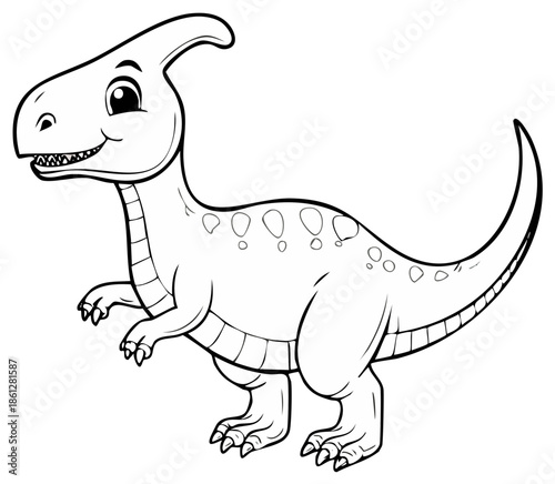 Cute Parasaurolophus dinosaur cartoon line art illustration for a coloring book page