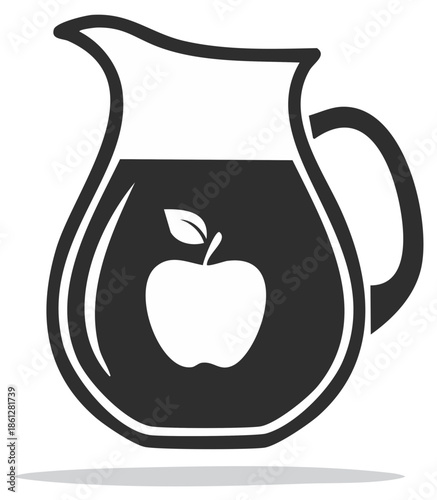 Apple juice pitcher, vector illustration, drink, fruit, silhouette icon isolated