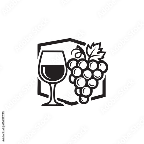 Wine glass with grapes and leaf isolated on transparent background