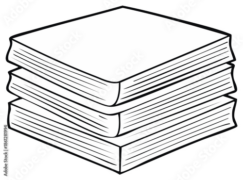 Black and white line art illustration of a stack of books for coloring pages or educational concepts