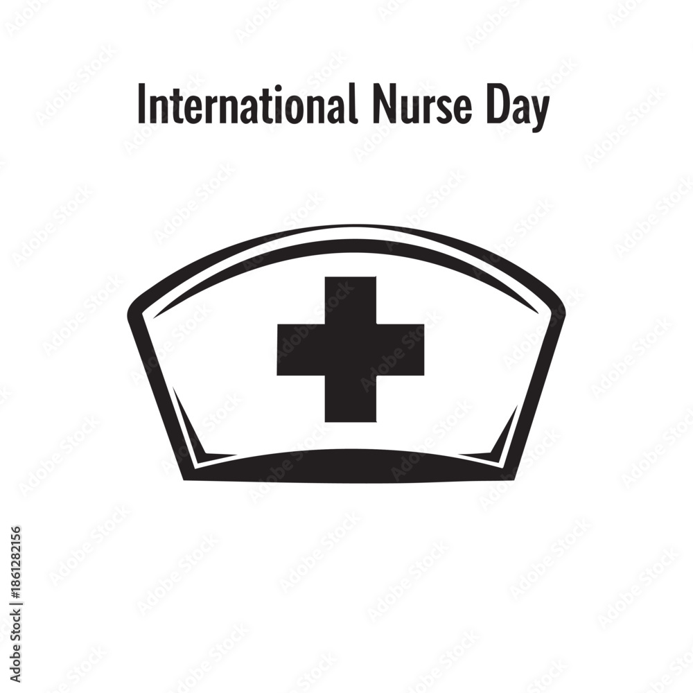 Obraz premium International Nurse Day healthcare celebration with nurse hat and red cross symbol in black and white