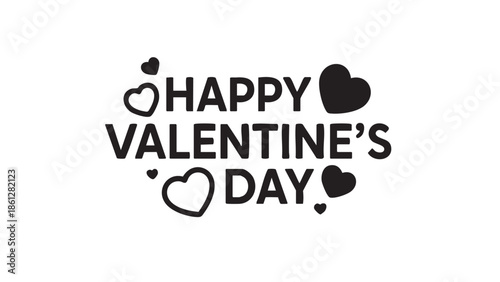 Valentines Day greeting with heart shapes and bold text on transparent background