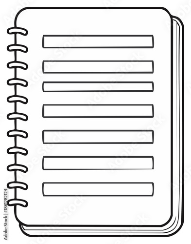 Blank spiral notebook with lines for writing or drawing simple design outline