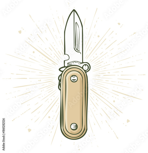 Vintage Pocket Knife Engraving Style Sharp Metal Blade Tool