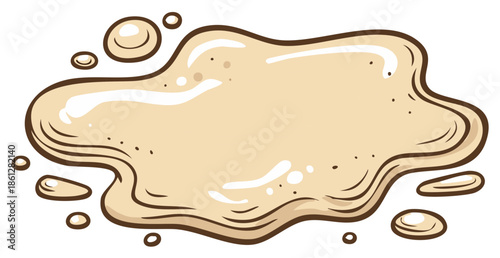 Creamy beige liquid puddle splash illustration with scattered drops