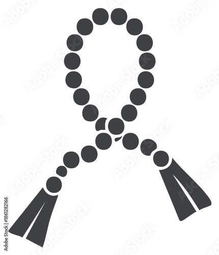 Black spiritual prayer beads with tassels icon, traditional meditation or rosary symbol vector