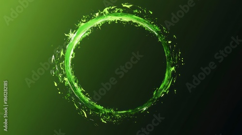 Abstract green circle shape with water splash effect on dark gradient background