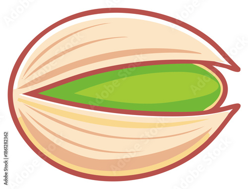 Stylized Pistachio Nut with Green Kernel Illustration