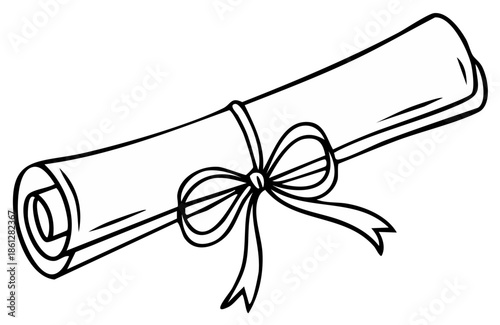 black and white diploma scroll with bow clip art preview