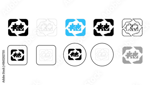Puzzle pieces with checkmark signifying solution and problem solving