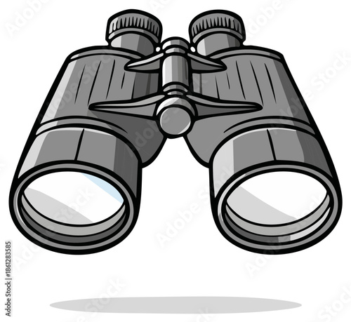 Illustration of a Pair of Gray Binoculars with a White Background