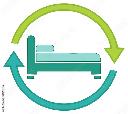 Sleep Cycle Icon with Bed and Rotating Arrows for Renewal and Rest