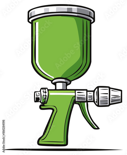 Isolated Green Airbrush Spray Gun Illustration for Painting Projects and Automotive Refinishing Work