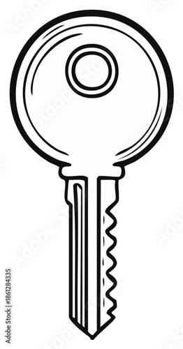 Simple Line Drawing of a Metal House Key with Jagged Teeth