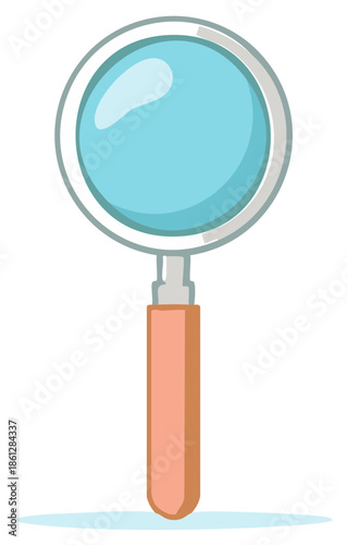 Simple cartoon illustration of a magnifying glass a symbol of search discovery research and analysis