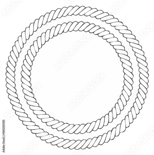 Simple outline drawing of two concentric twisted rope circles forming a decorative frame or border design element