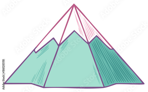 Stylized mountain range with snow peaks illustration, three mountain peaks, decorative mountain drawing