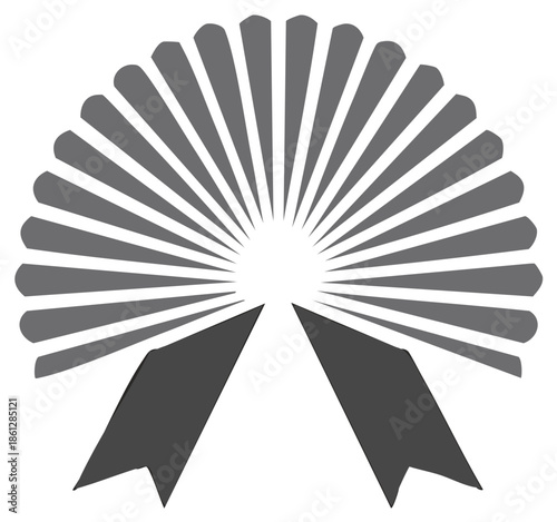 Abstract radial fan shape with two dark ribbons below symbolizing achievement