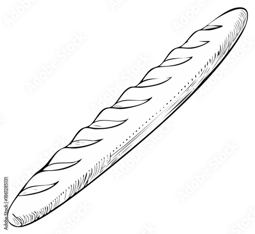 Crispy baguette bread monochrome detailed vector illustration bakery food staple