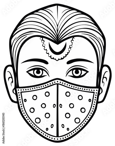 Traditional Face Masking and Cultural Headpiece Illustration