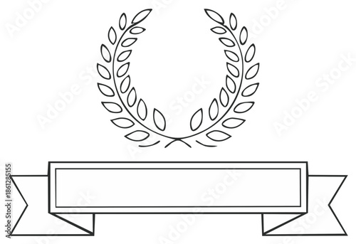 Outline Illustration of Laurel Wreath with Ribbon Banner - Vector Art for Design Elements