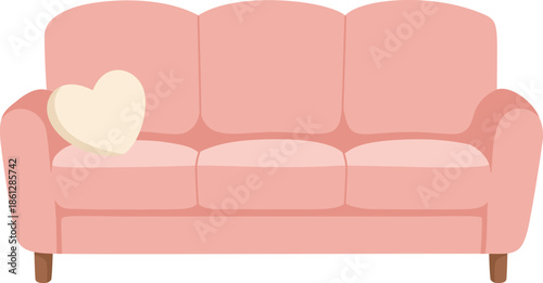 Cozy Pink Sofa with Heart Shaped Pillow Illustration for Home Decor