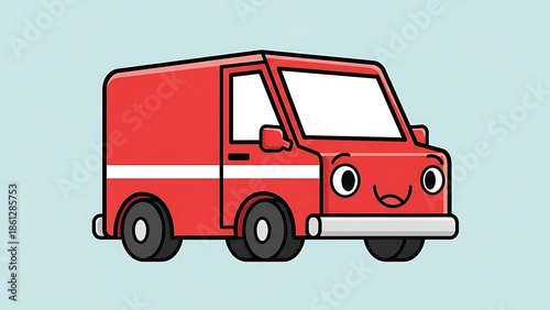 Wallpaper Mural Red Delivery Van Cartoon Character Illustration. Torontodigital.ca