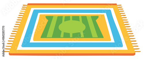 Colorful patterned rug illustration, vector design with green elements.