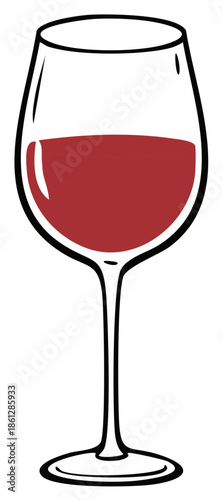 Elegant Wine Glass Illustration Filled with Red Wine, Fine Glassware for Celebrations and Dinners in a Stylized Depiction