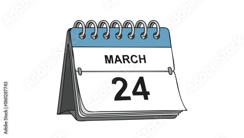 A neat graphic illustration of a desktop calendar clearly showing the date March twenty-fourth.