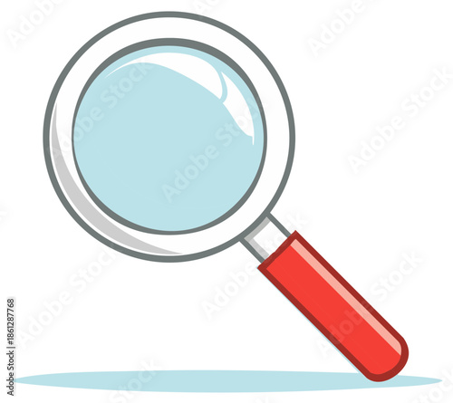 Cartoon Style Magnifying Glass, Red Handle, Detective Tool, Search Icon